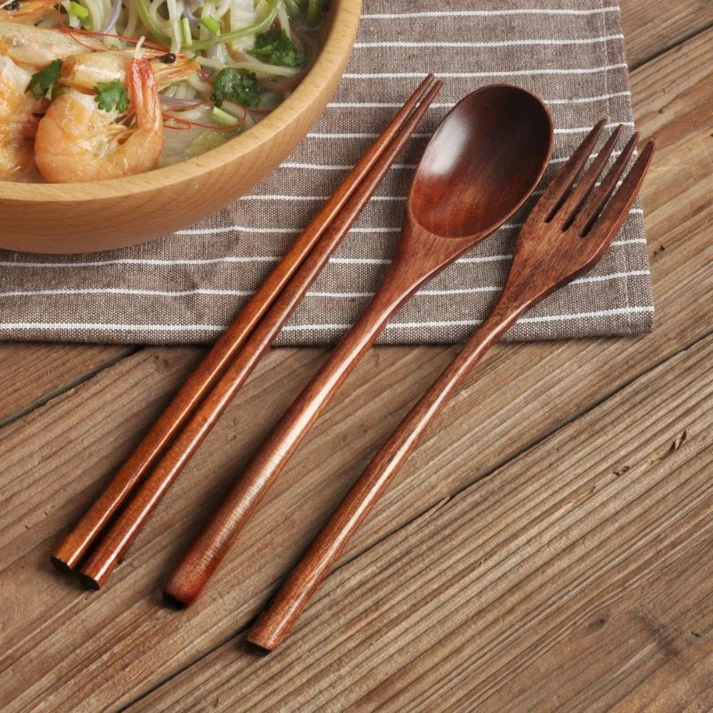 Spoon Fork Chopsticks Portable Cutlery Wooden Cutlery Set Travel